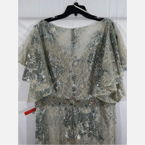 NEW $698 Mac‎ Duggal [ 20 ] Sleeve Flutter Floral Embellished Gown Seafoam - Picture 14 of 15